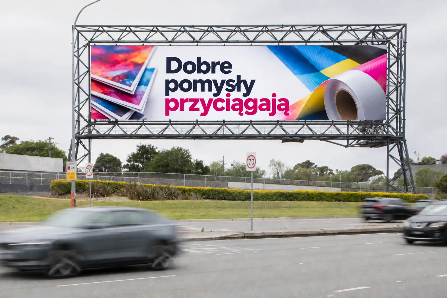 Wizualizacja billboardu z napisem Dobre pomysły przyciągają