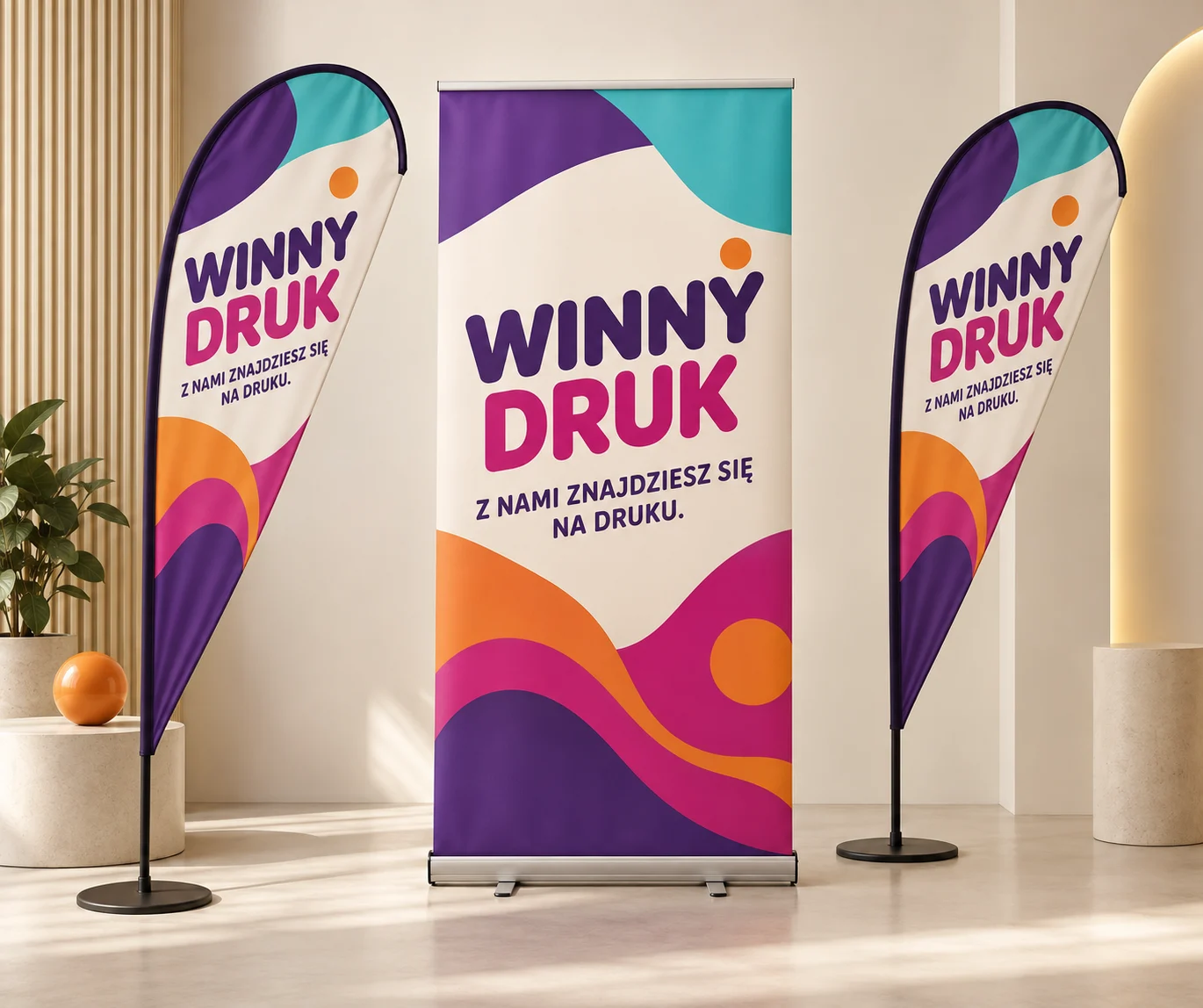 Wizualizacja roll-upów i flag Winny Druk